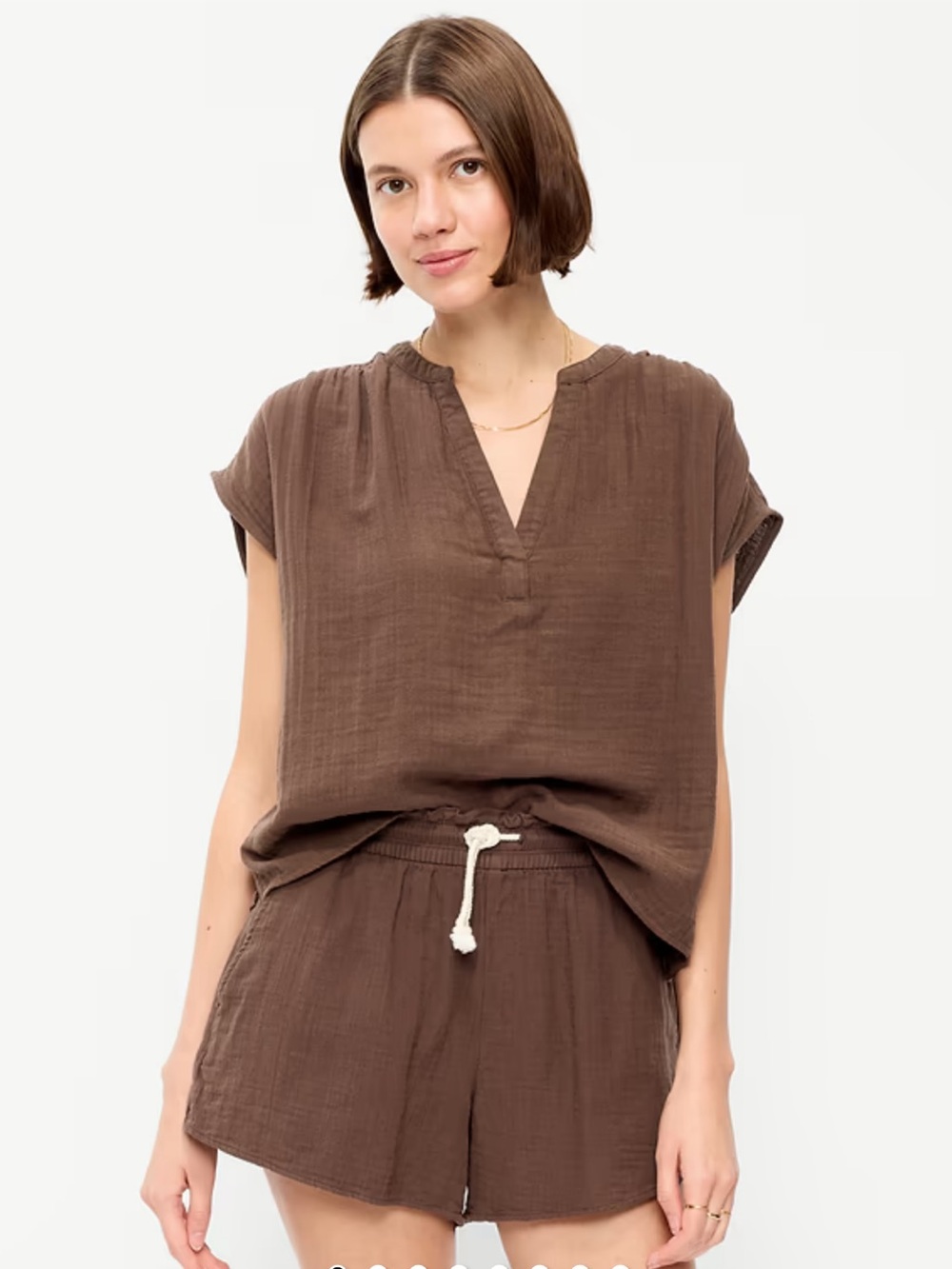 Old Navy Brown Cotton Gauze V-Neck Tunic Top (XST) and Shorts (S)